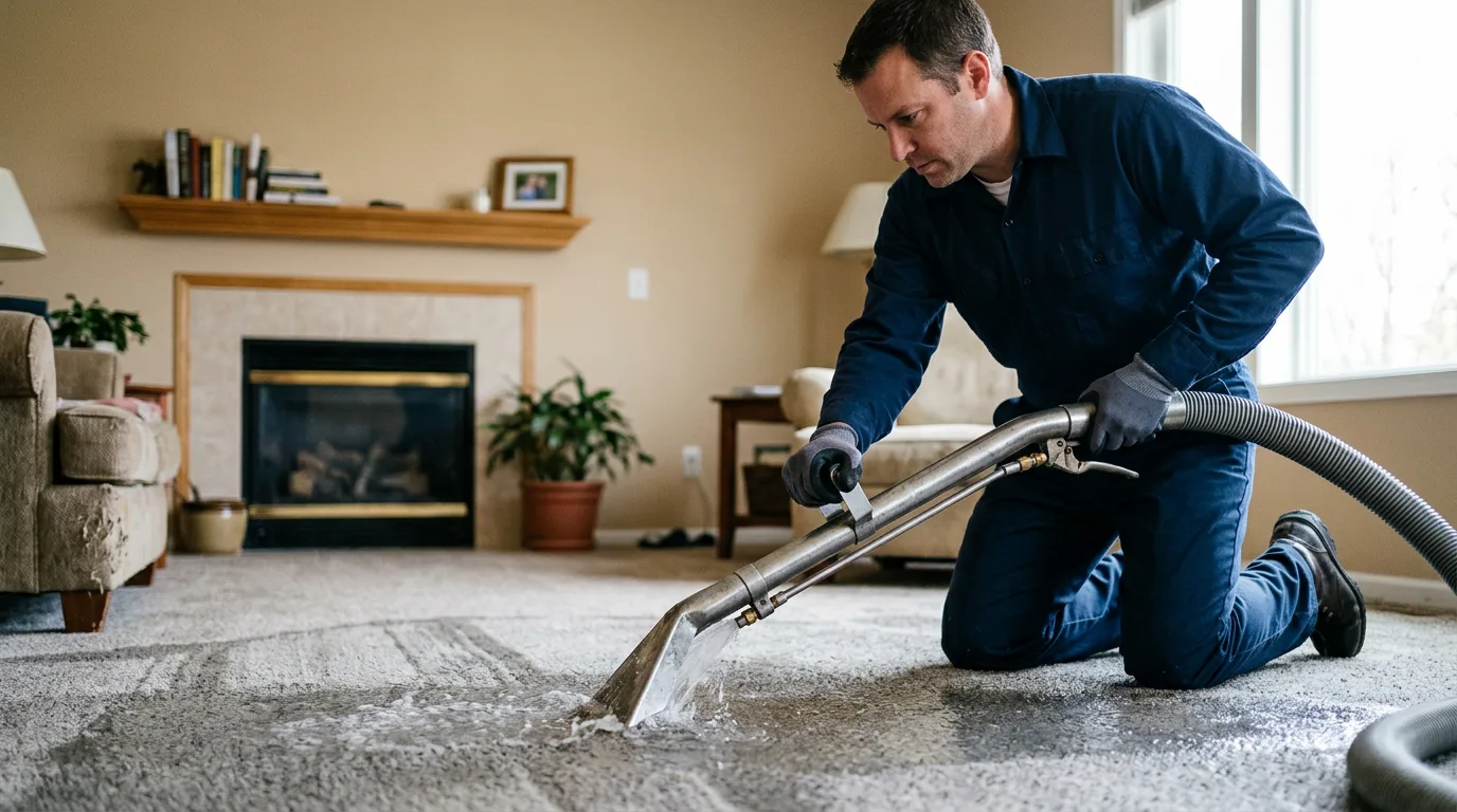 Water damage restoration technician working near Annapolis, IL